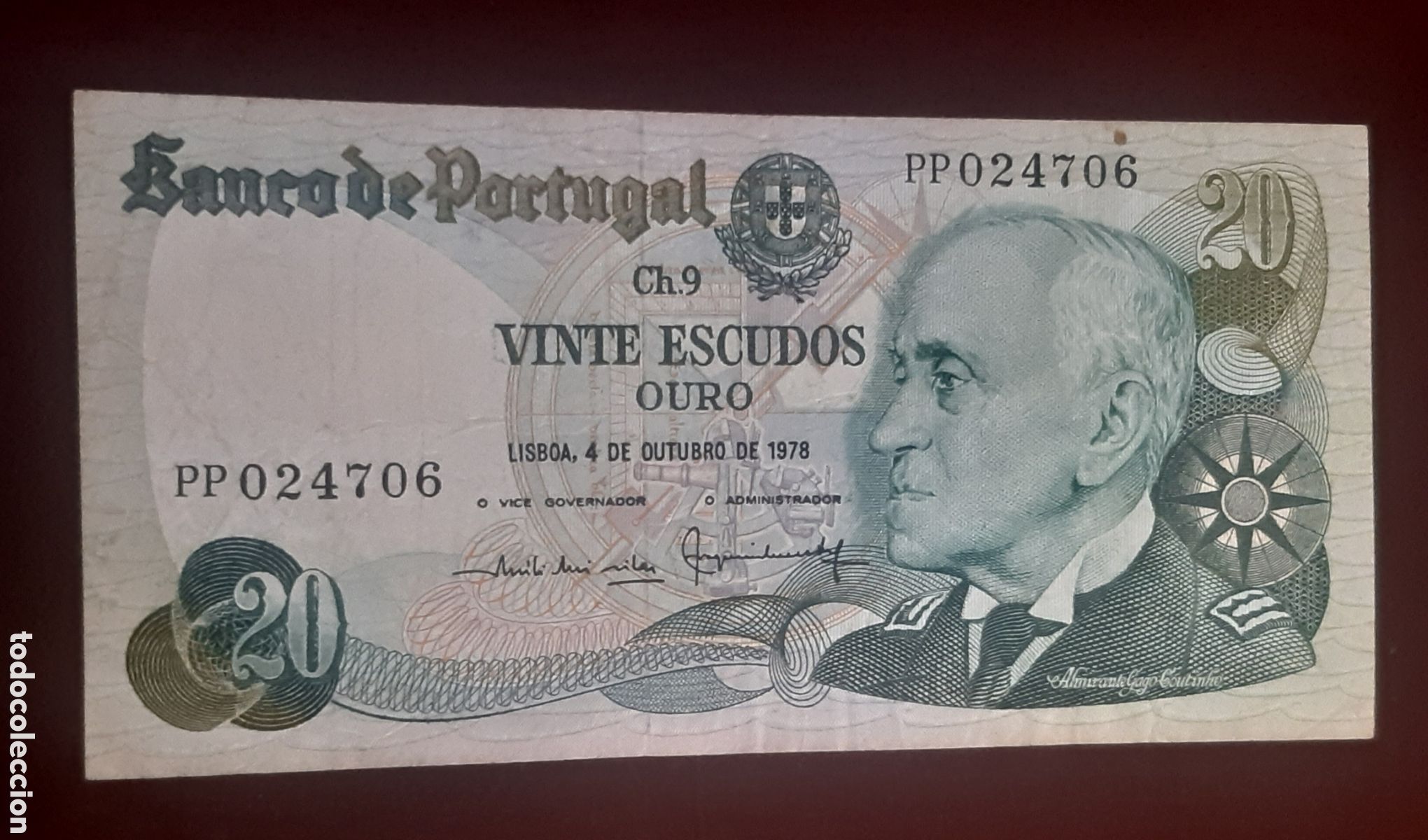 Billetes extranjeros: Billete Portugal 20 escudos usado