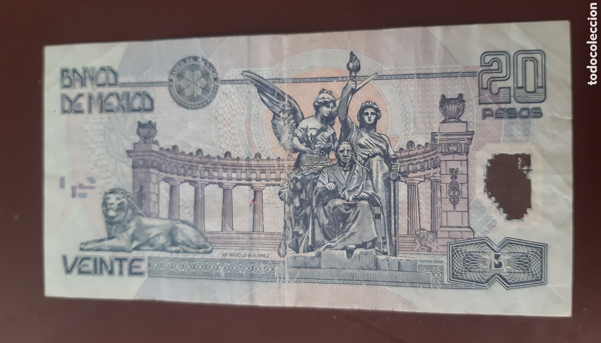 Billetes extranjeros: Billete M&eacute;xico 20 pesos usado - Foto 2