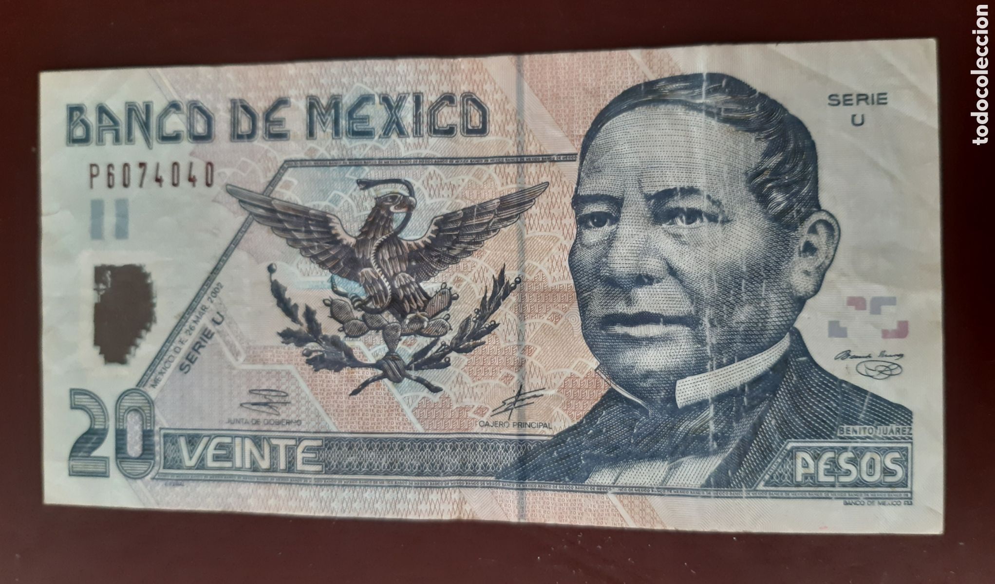 Billetes extranjeros: Billete M&eacute;xico 20 pesos usado