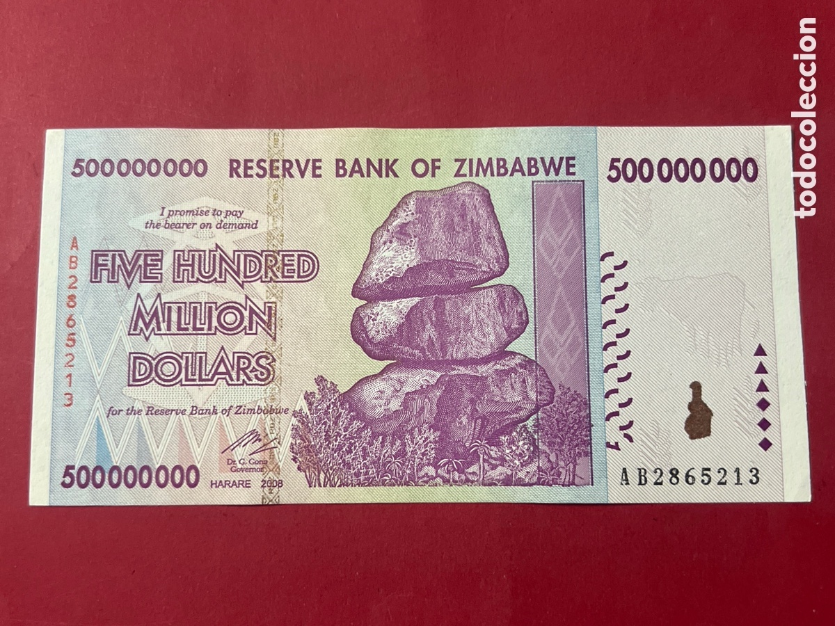 International Banknotes: V101. Billete - Zimbabwe 500000000 D&oacute;lares 2008