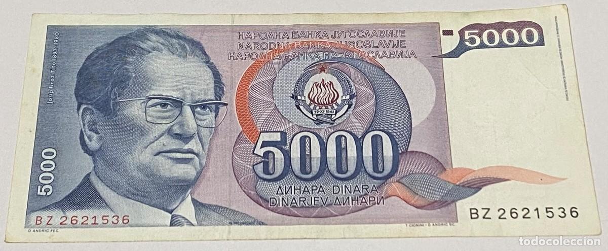 Billetes extranjeros: Billete 1985. 5.000 Dinares. Mariscal Josip Broz Tito. Belgrado, Yugoslavia. Comunista. MBC