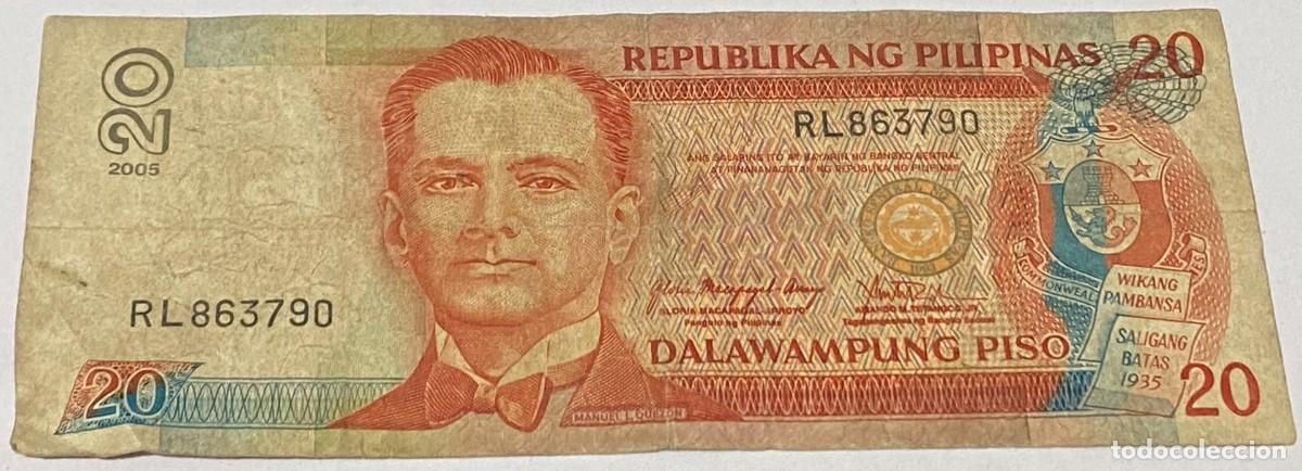 Billetes extranjeros: Billete 2005. 20 Piso. Filipinas. Manuel Quez&oacute;n. Palacio Malakanyang. P-182j.1. MBC-