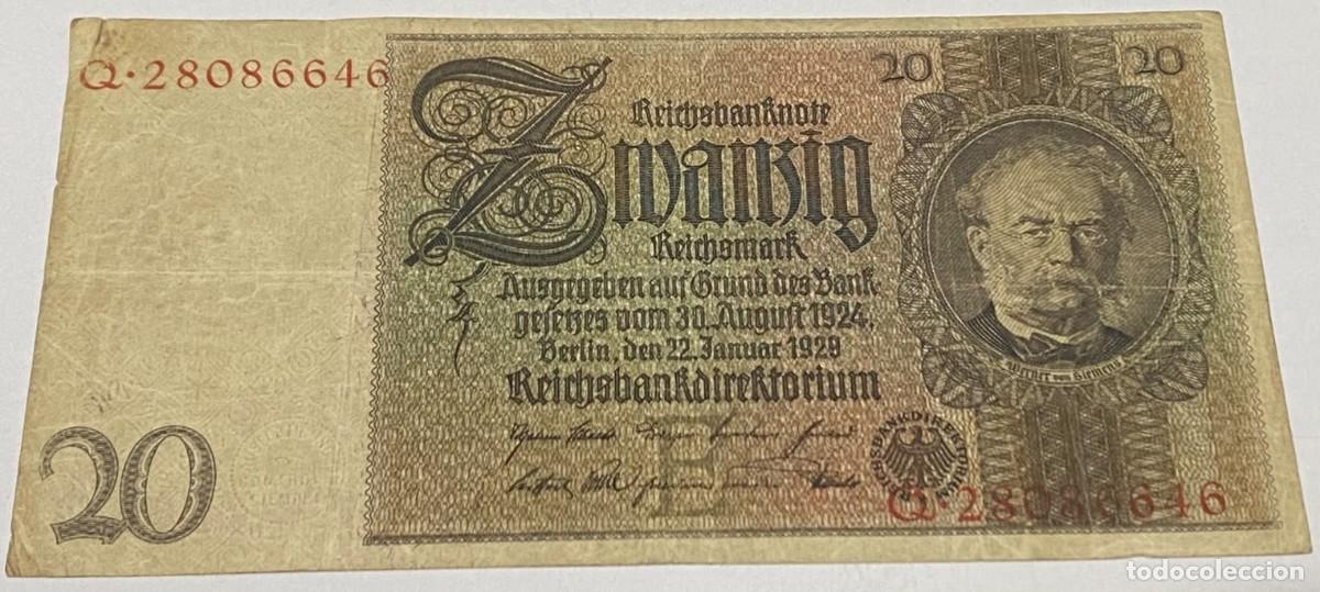 Billetes extranjeros: Billete 1929. 20 Reichsmark. Berl&iacute;n, Alemania. Rep&uacute;blica de Weimar. P-181a.9. Letra: E. MBC. Siemens