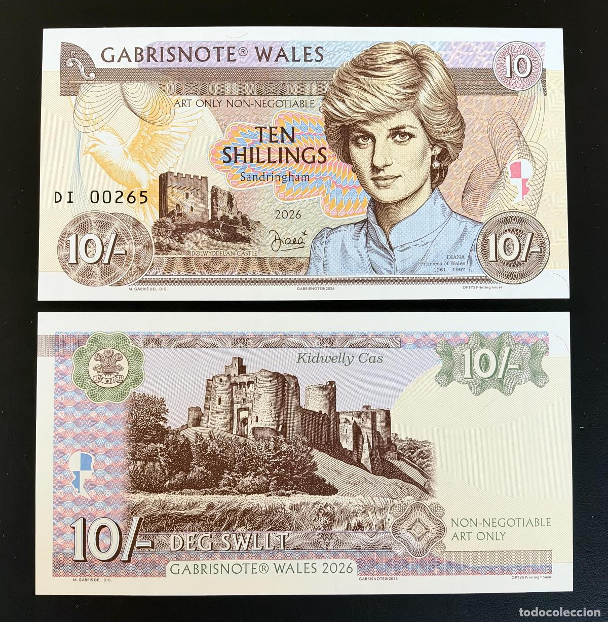 Billetes extranjeros: Matej Gabris Wales 10 Chelines 2026 Diana Princesa UNC