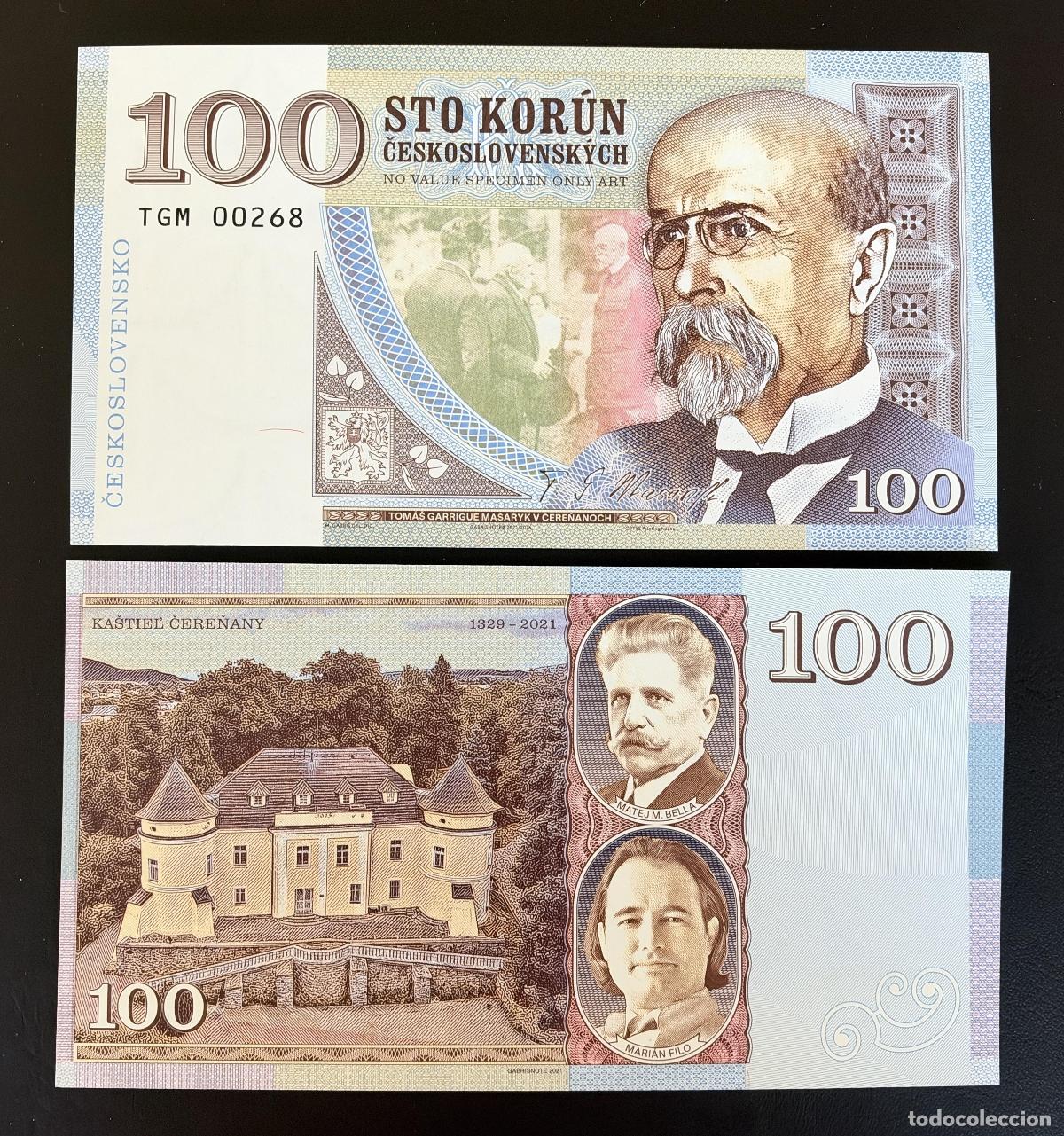 Billetes extranjeros: Matej Gabris Billete 100 Korun Checoslovaquia Masaryk Specimen Art 2021
