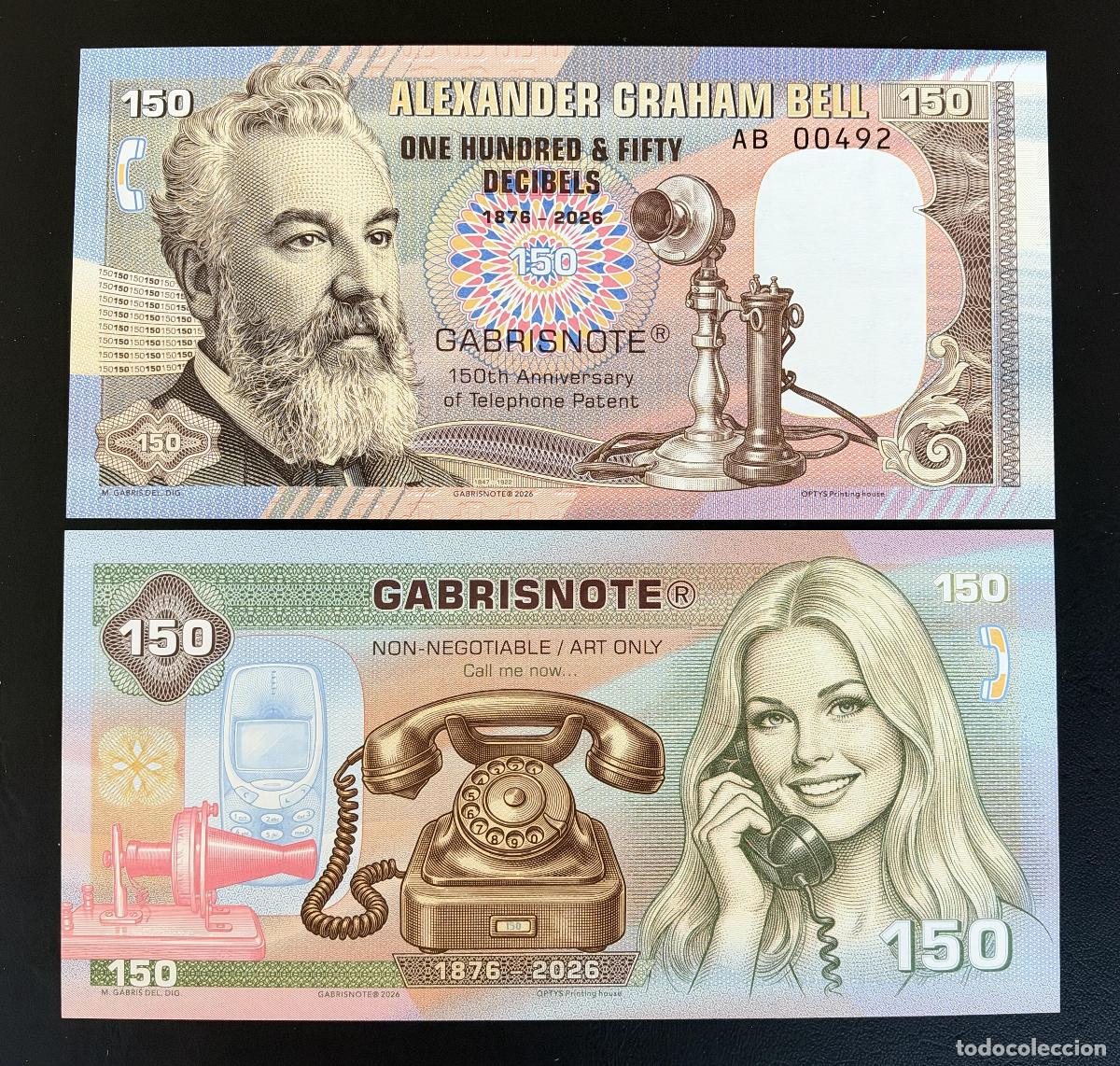 Billetes extranjeros: Gabris 150 Alexander Graham Bell Patente Tel&eacute;fono 1876-2026