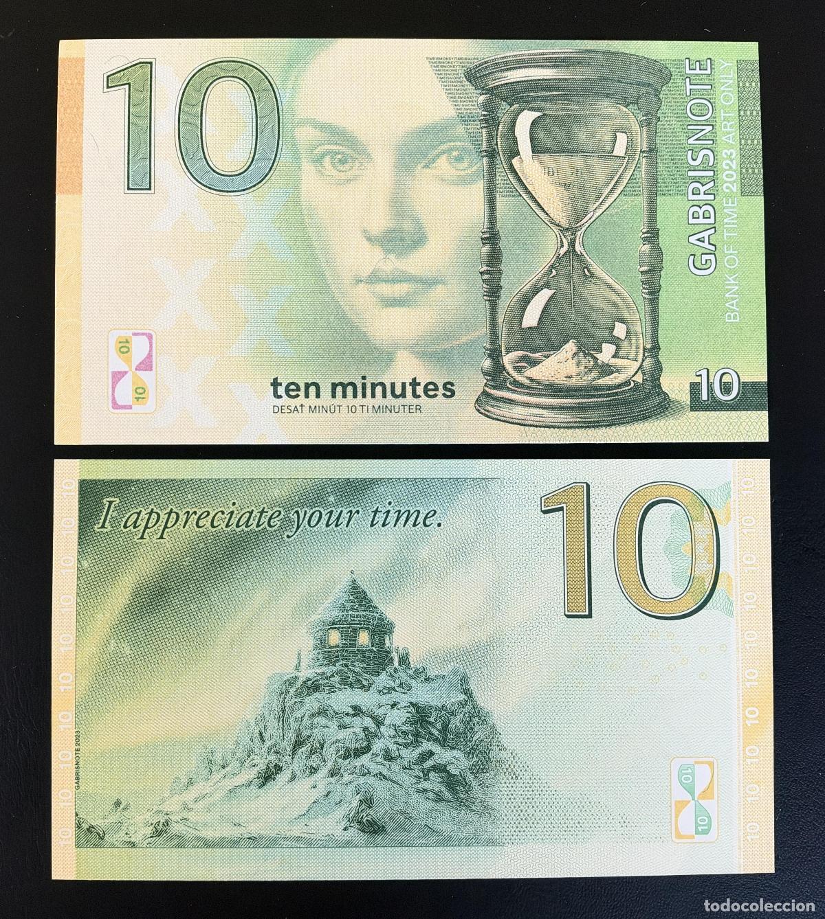 Billetes extranjeros: Matej Gabris 10 Minutes Bank of Time 2023 Billete Fantas&iacute;a Reloj de Arena