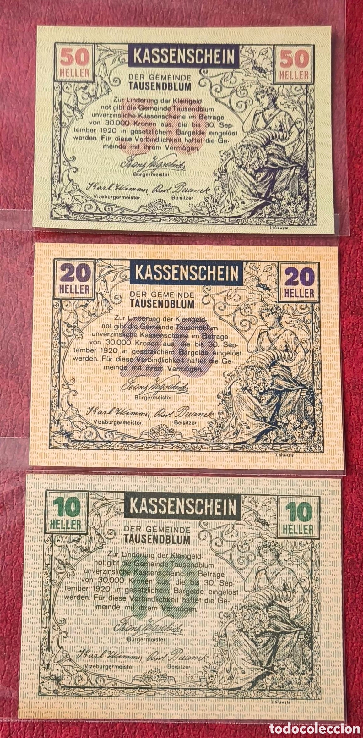 Billetes extranjeros: Austria. 1920. Notgelds. 10, 20 y 50 heller - Foto 2