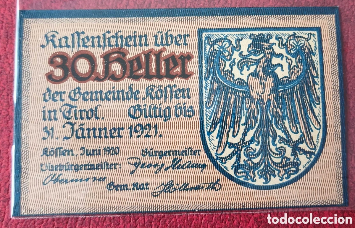 Billetes extranjeros: Austria. 1920. Notgeld. 30 heller - Foto 1
