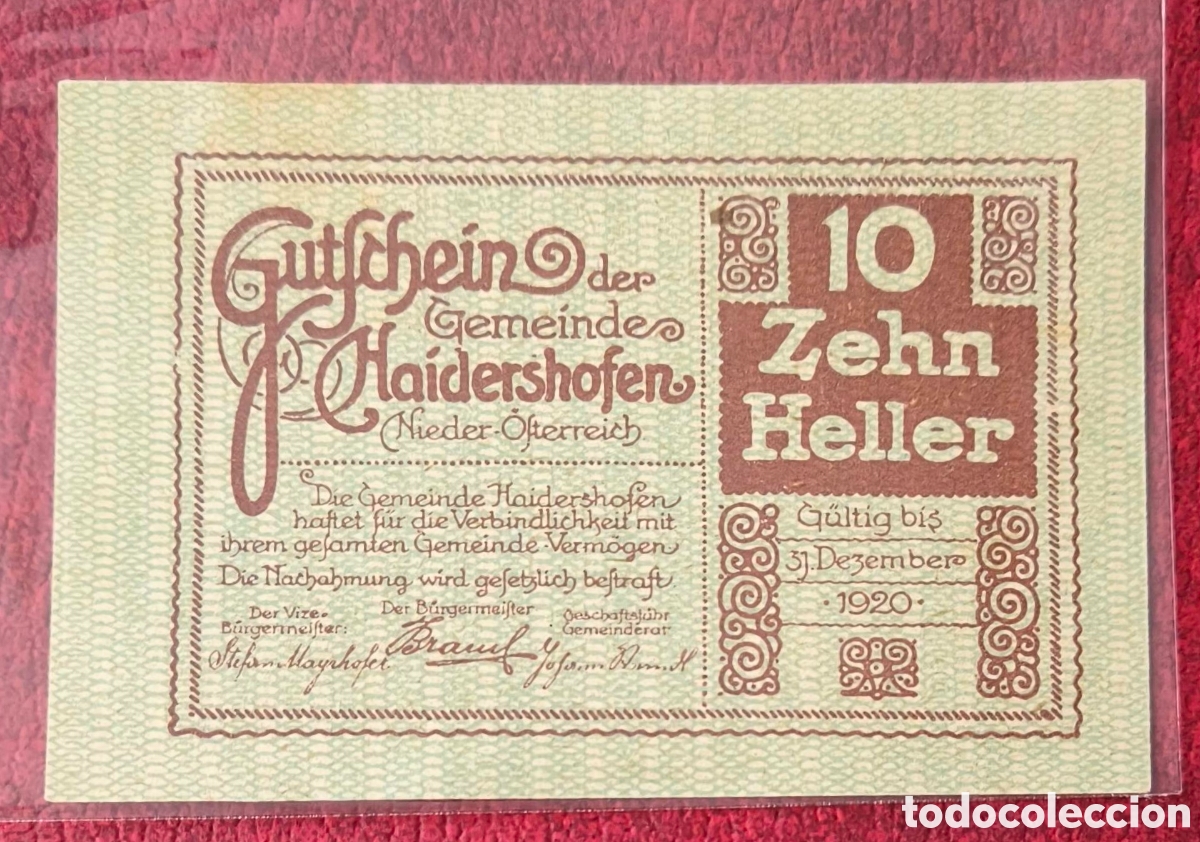 Billetes extranjeros: Austria. 1920-22. Notgeld. 10 heller - Foto 2