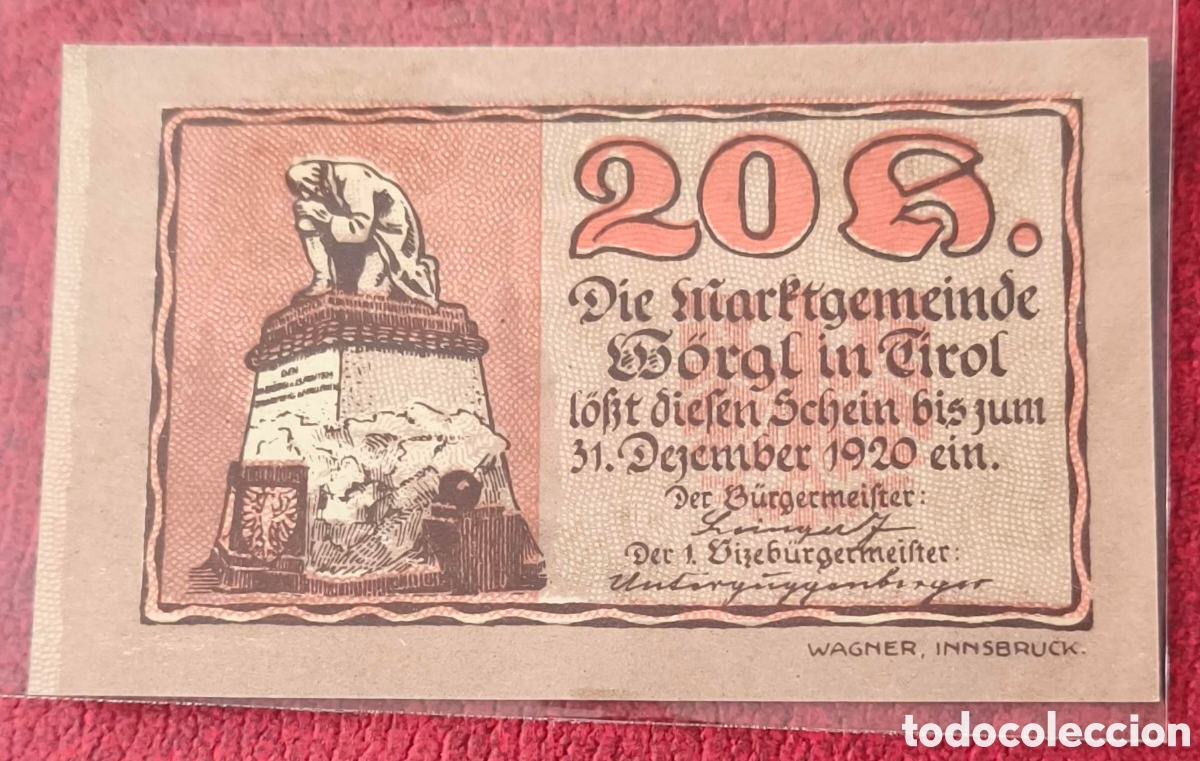 Billetes extranjeros: Austria. 1920. Notgeld. 20 heller - Foto 2