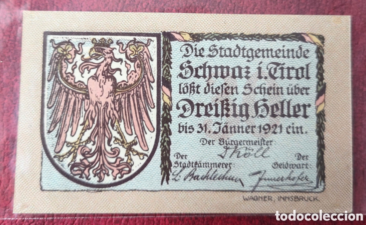 Billetes extranjeros: Austria. 1921. Notgeld. 30 heller - Foto 2