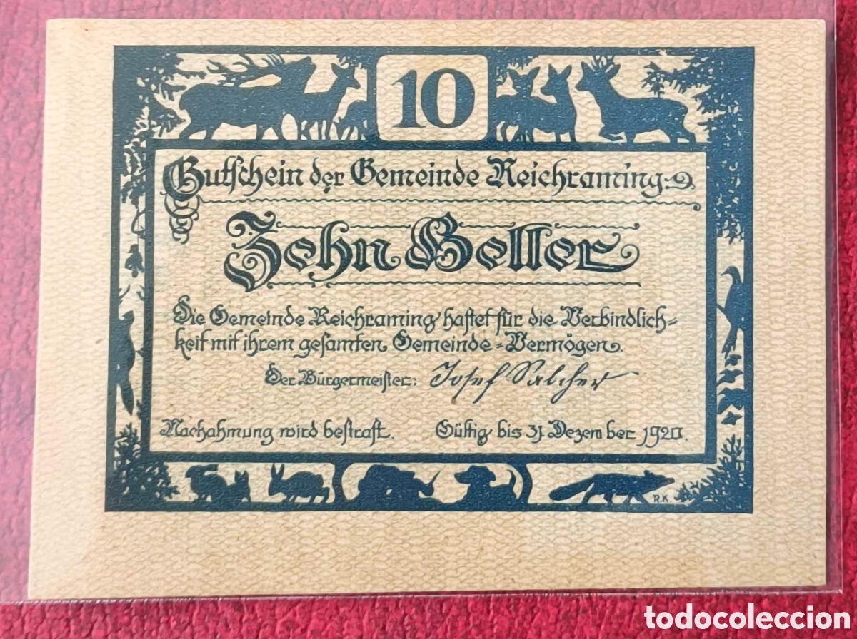 Billetes extranjeros: Austria. 1920. Notgeld. 10 heller - Foto 2