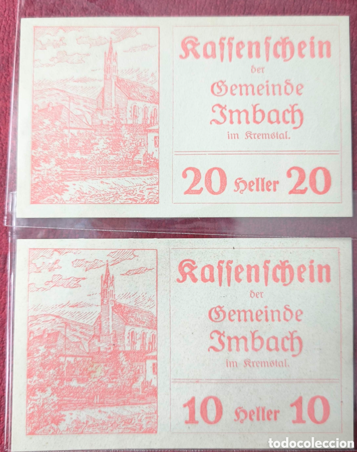 Billetes extranjeros: Austria. 1920. Notgelds. 10 y 20 heller