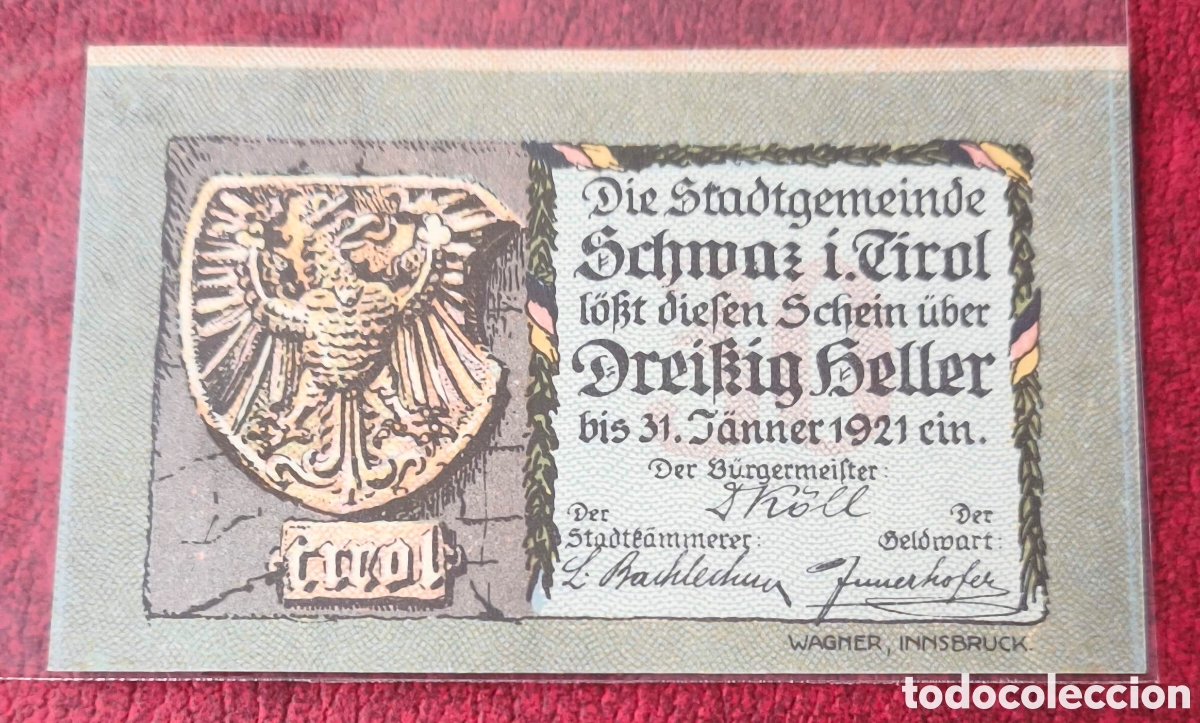 Billetes extranjeros: Austria. 1921. Notgeld. 30 heller - Foto 2