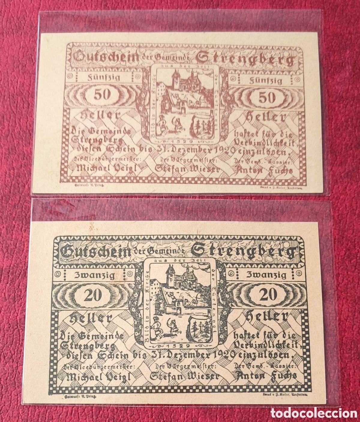 Billetes extranjeros: Australia. 1920. Notgelds. 20 y 50 heller - Foto 1