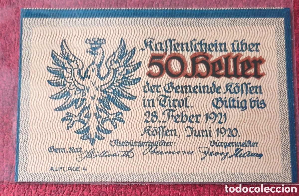 Billetes extranjeros: Austria. 1929. Notgeld. 50 heller - Foto 2
