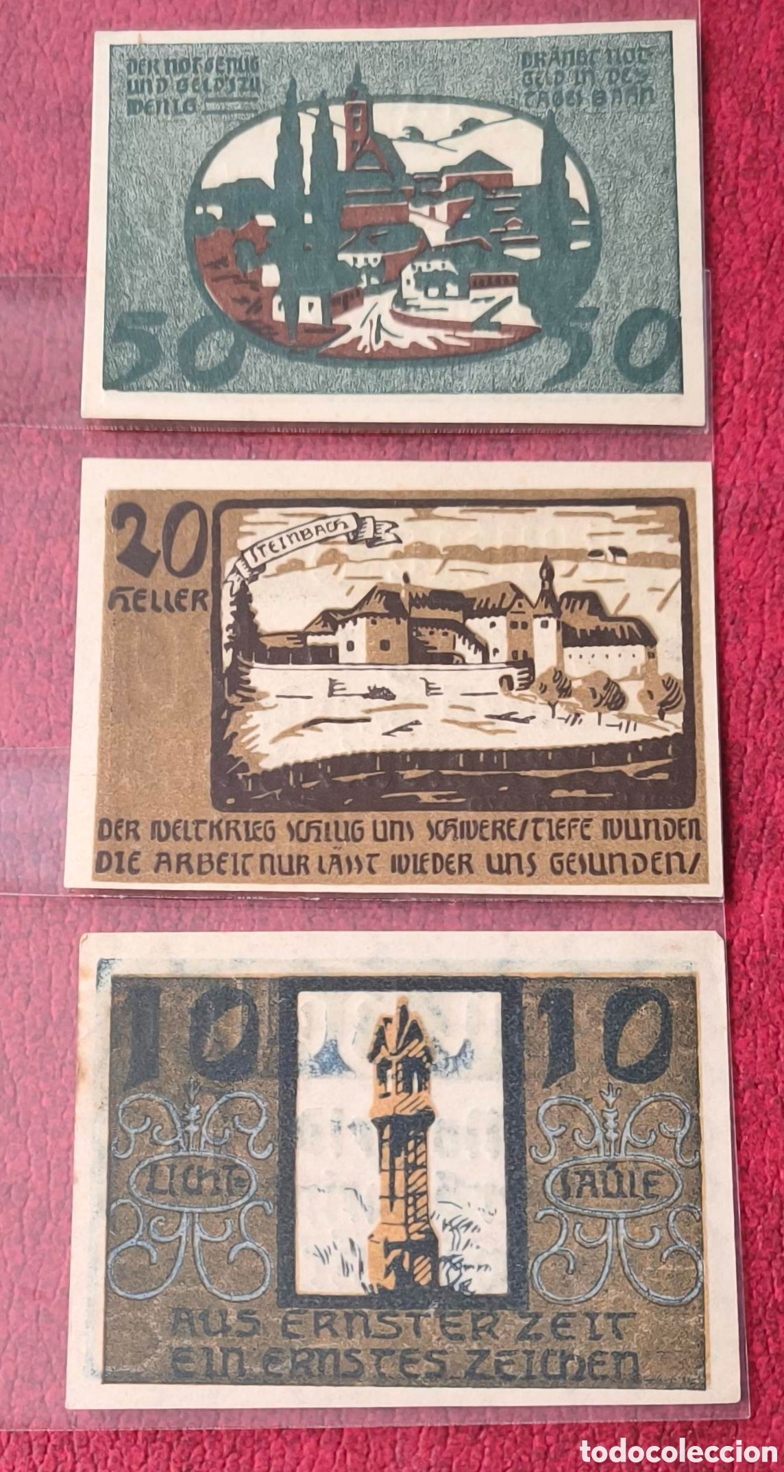 Billetes extranjeros: Austria. 1920. Notgelds. 10, 20 y 50 heller - Foto 2