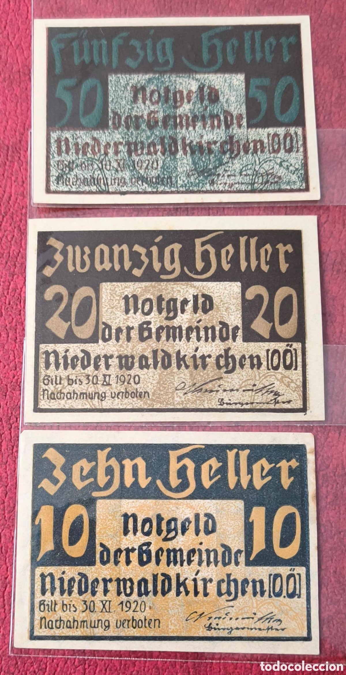 Billetes extranjeros: Austria. 1920. Notgelds. 10, 20 y 50 heller - Foto 1
