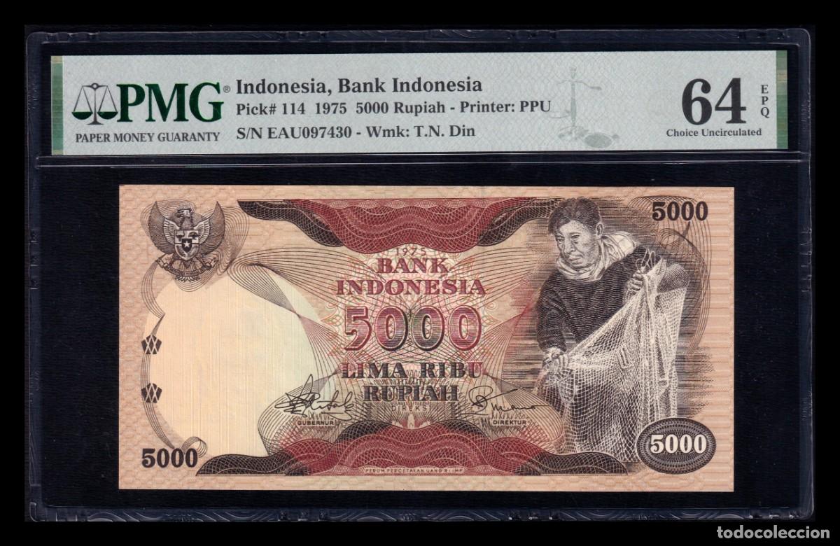 Billetes extranjeros: Indonesia 5000 Rupias 1975 Pick 114 PMG 64 EPQ Sc Unc