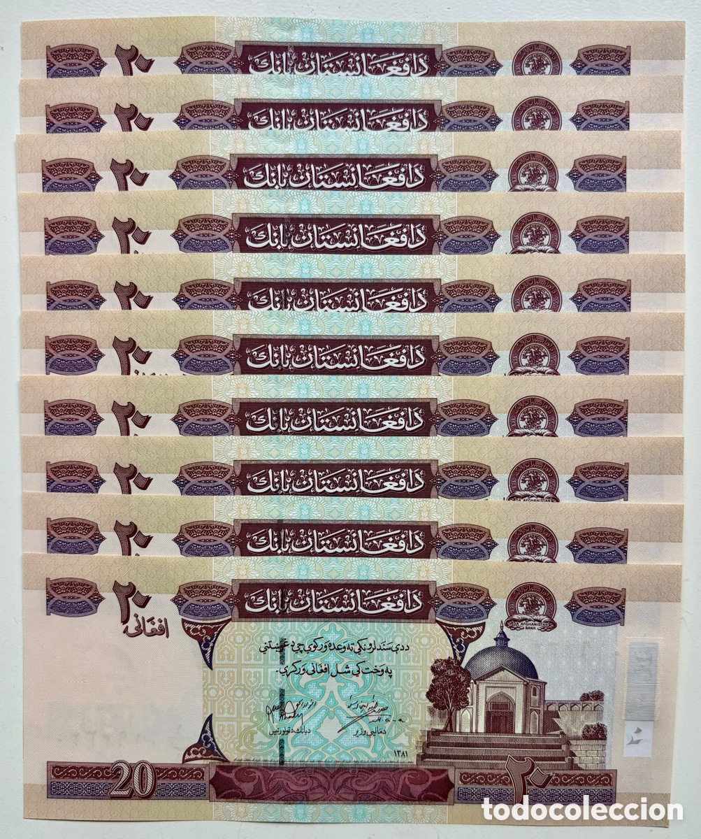 Billetes extranjeros: Lote x 10 Billetes AFGHANISTAN 20 Afghanis (2002) SC