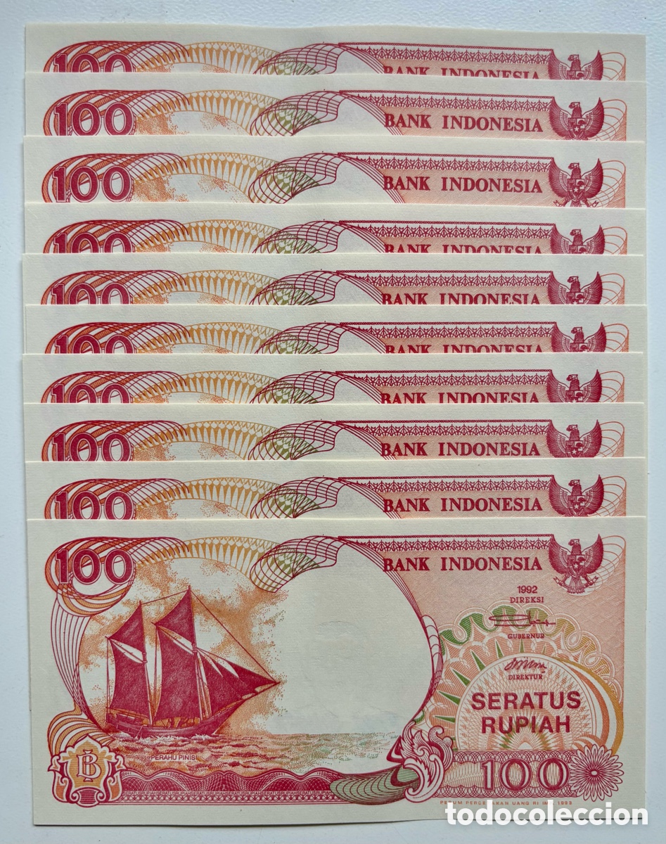 Billetes extranjeros: Lote x 10 Billetes INDONESIA 100 Rupias 1992 SC