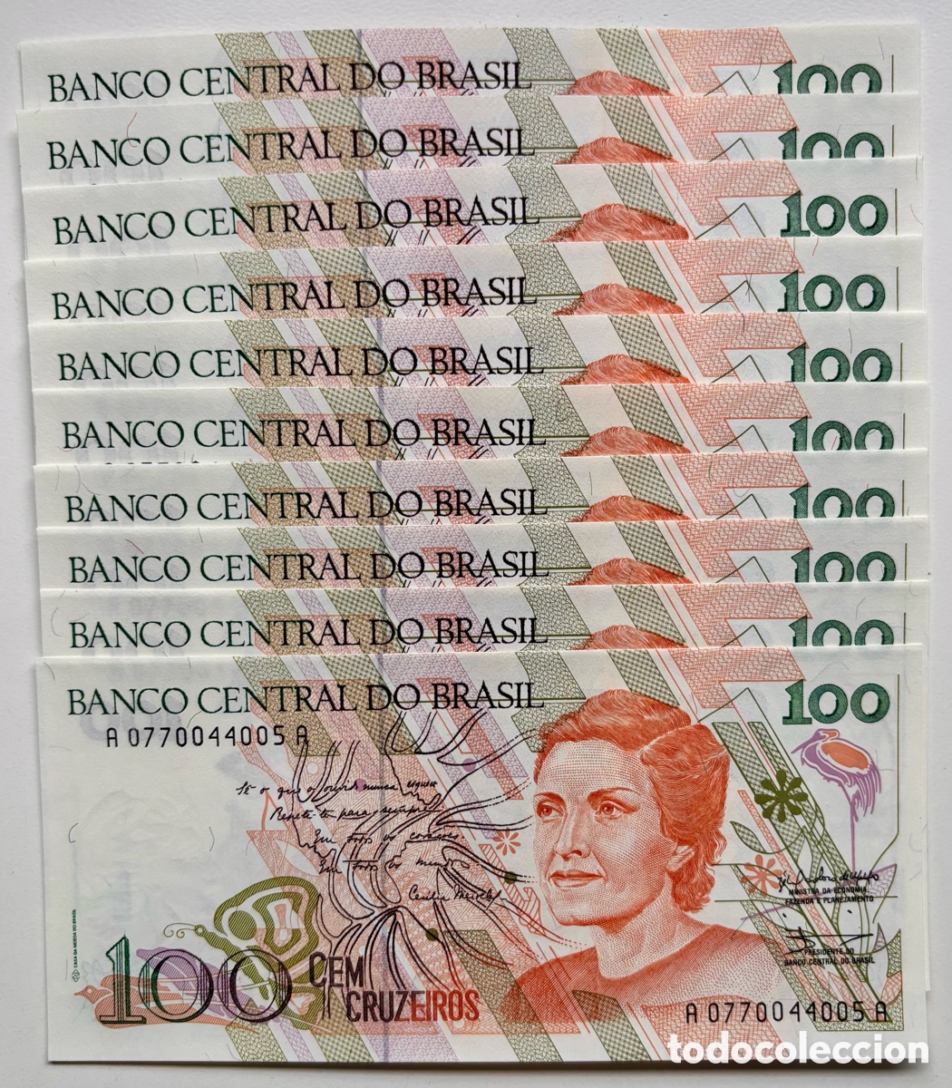 Billetes extranjeros: Lote x 10 Billetes BRASIL 100 Cruzeiros (1990) SC