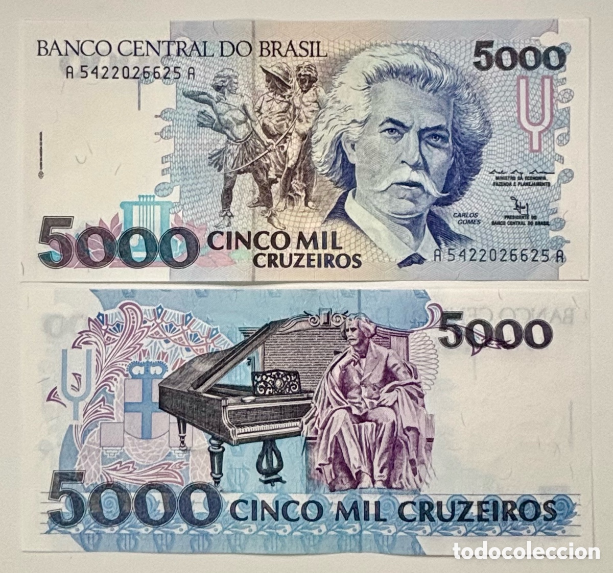 Billetes extranjeros: Billete BRASIL 5000 Cruzeiros (1990-1993) SC