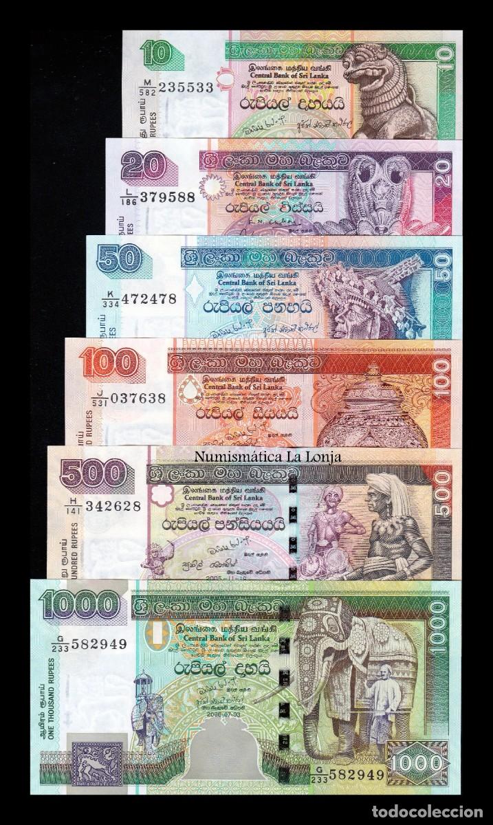Billetes extranjeros: Sri Lanka set 6 billetes 10 20 50 100 500 1000 Rupias 1995-2006 Pick 108-120 Sc Unc