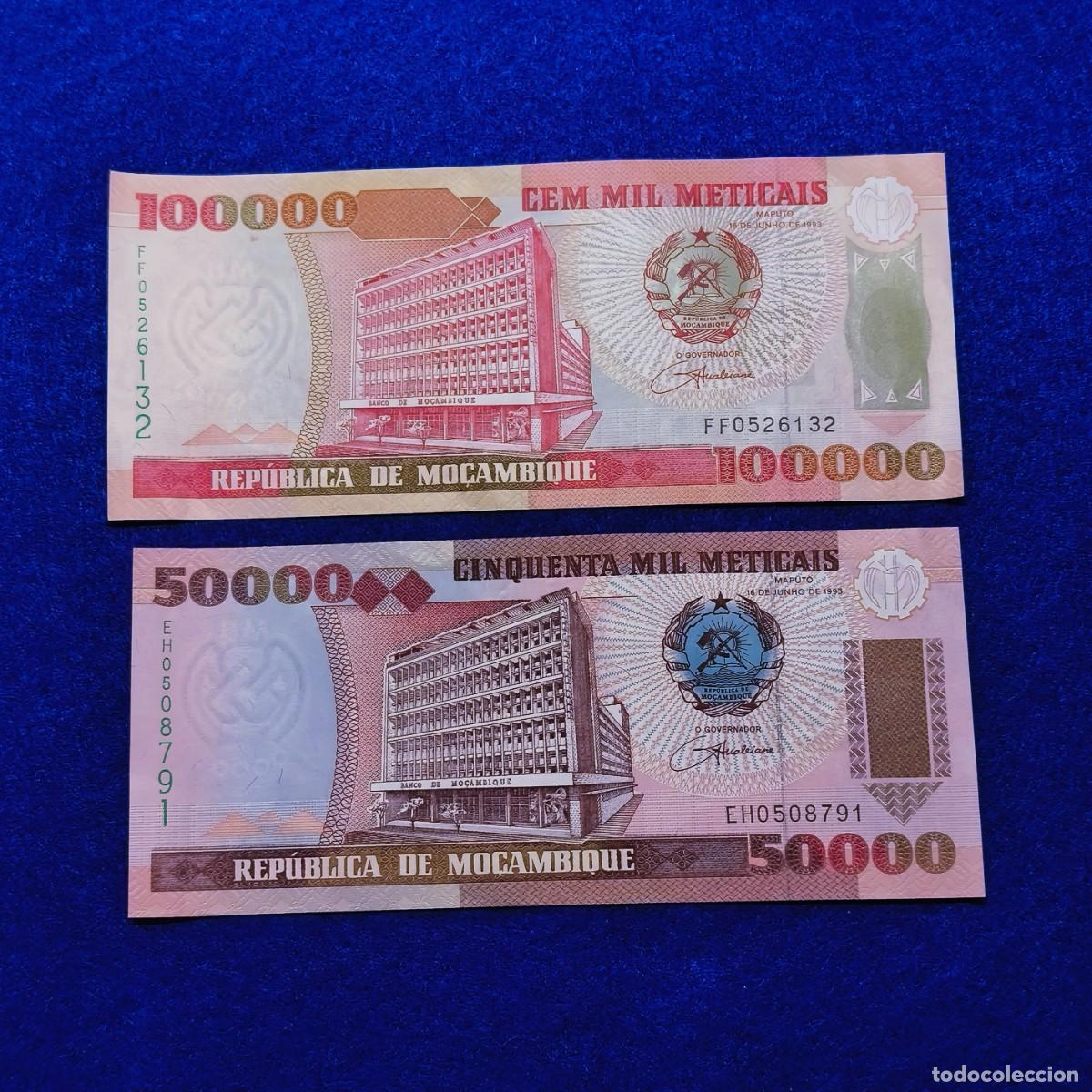 Banconote internazionali: 100.000 Y 50.000 METICAIS DE LA REP. DE MOZAMBIQUE. ESTADO DE PLANCHA