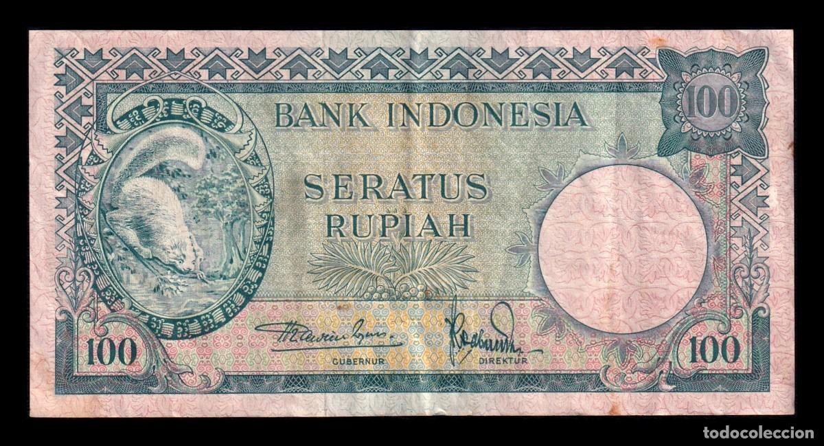 Billetes extranjeros: Indonesia 100 Rupias Ardilla 1957 Pick 51 Mbc Vf