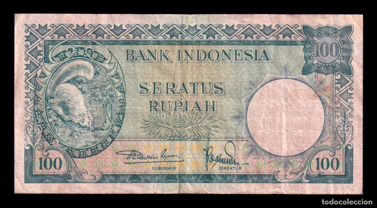 Billetes extranjeros: Indonesia 100 Rupias Ardilla 1957 Pick 51 Mbc Vf