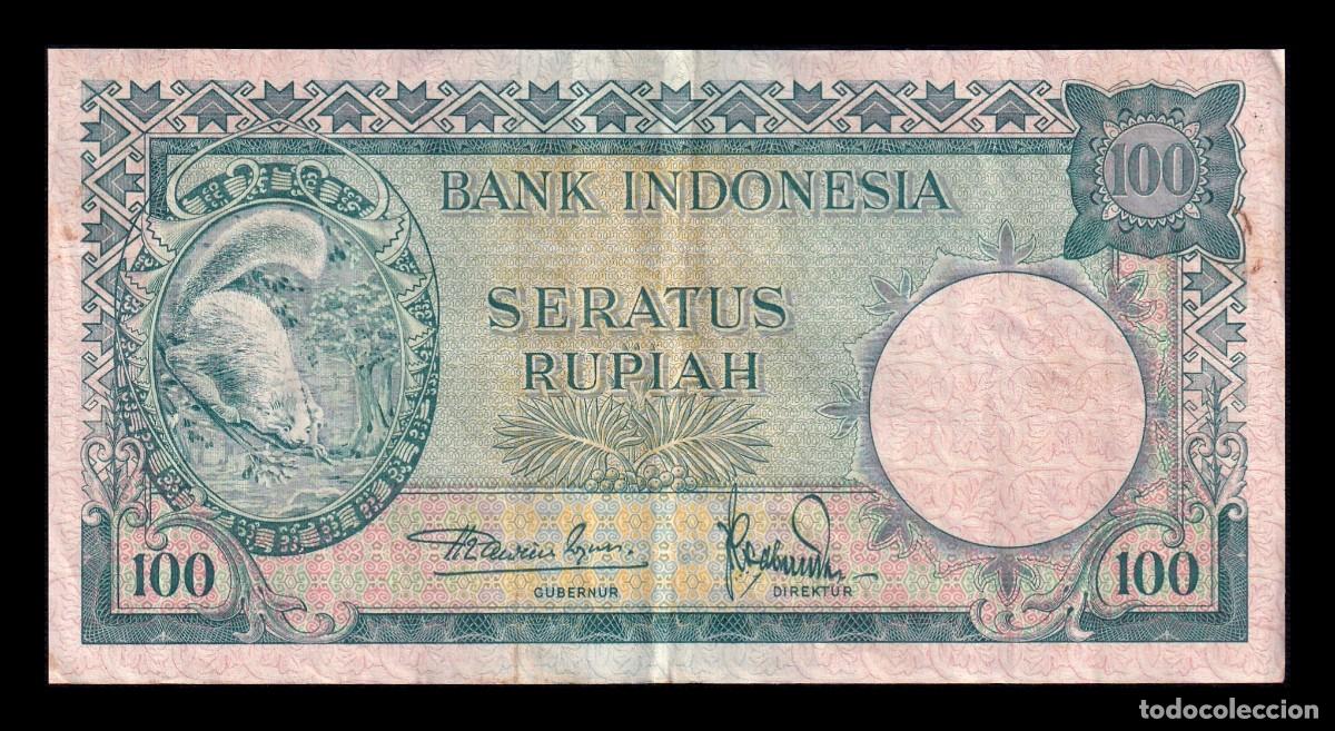 Billetes extranjeros: Indonesia 100 Rupias Ardilla 1957 Pick 51 Mbc Vf
