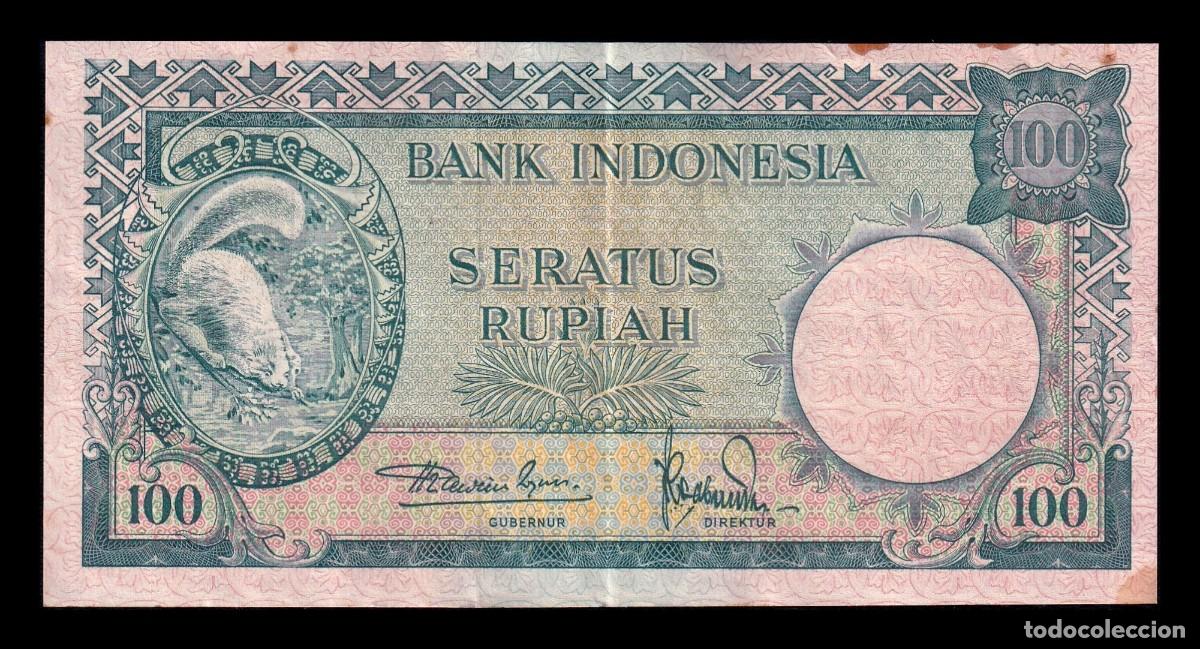 Billetes extranjeros: Indonesia 100 Rupias Ardilla 1957 Pick 51 Mbc Vf