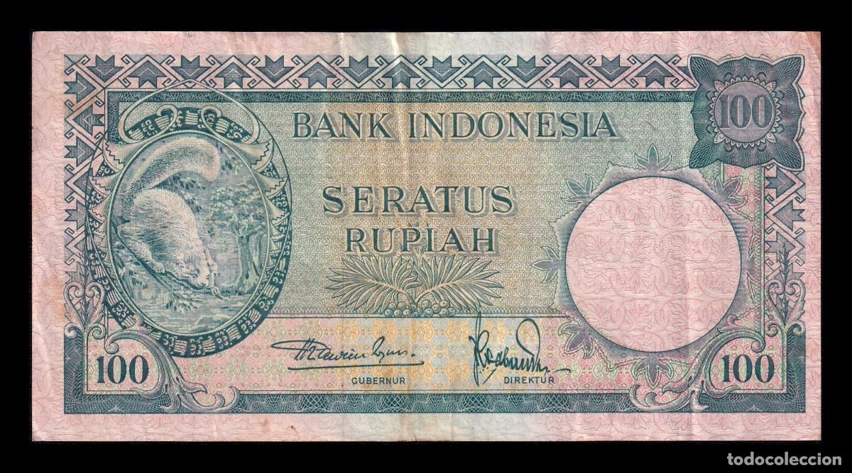 Billetes extranjeros: Indonesia 100 Rupias Ardilla 1957 Pick 51 Mbc Vf