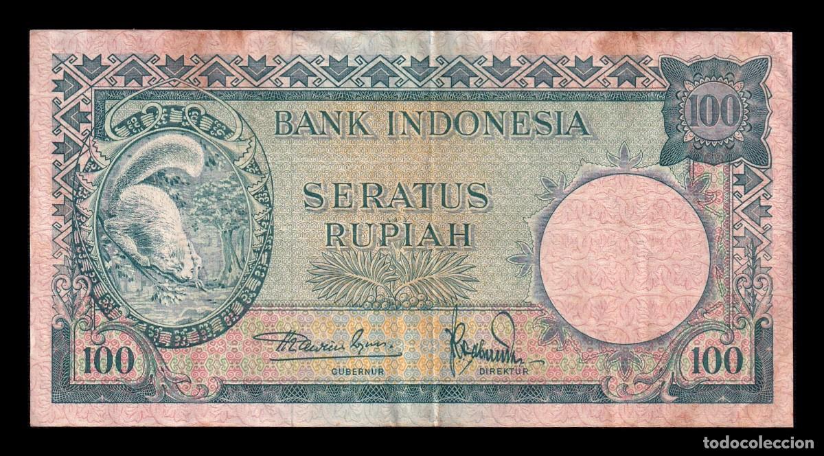 Billetes extranjeros: Indonesia 100 Rupias Ardilla 1957 Pick 51 Mbc Vf