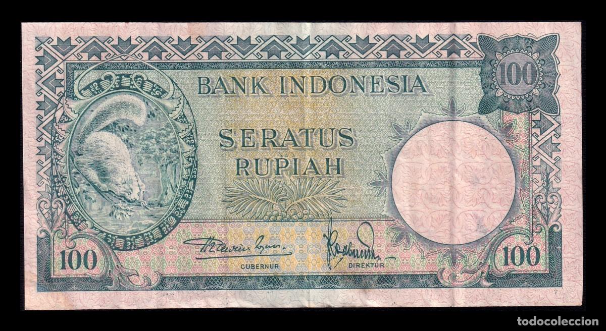 Billetes extranjeros: Indonesia 100 Rupias Ardilla 1957 Pick 51 Mbc Vf
