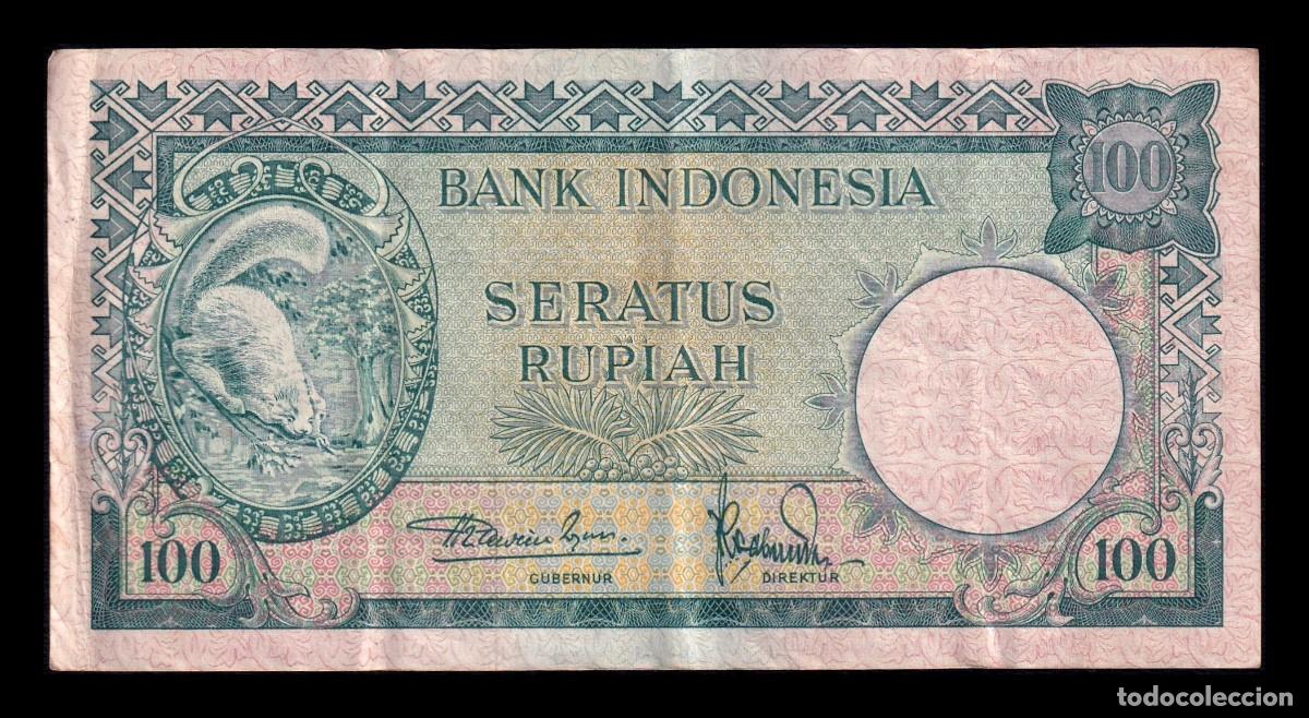 Billetes extranjeros: Indonesia 100 Rupias Ardilla 1957 Pick 51 Mbc Vf