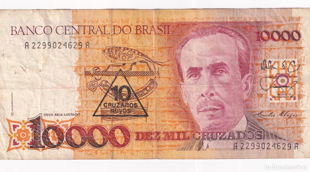 Billetes extranjeros: CRBX1088 BILLETE BRASIL 10000 CRUZEIROS CON RESELLO 10 C.N. USADO