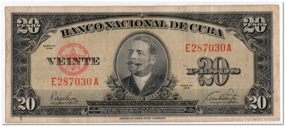 Billetes extranjeros: CUBA,20 PESOS,1949,P.80a,VF - Foto 1