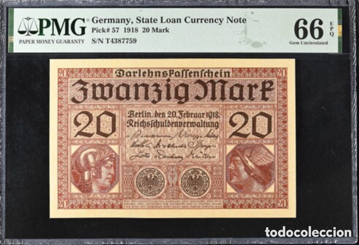 Billetes extranjeros: Billete Alemania 20 Mark 1918 PMG 66 p57