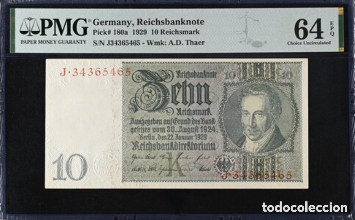 Billetes extranjeros: Billete Alemania 10 Reichsmark 1929 PMG 64 EPQ p180b