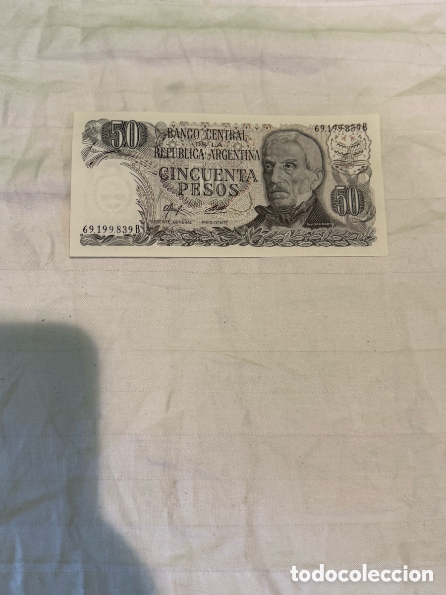 Banconote internazionali: Billete original Argentina 50 Pesos &ndash; San Mart&iacute;n &ndash; Serie B &ndash; 69.199.839 B &ndash; Plancha