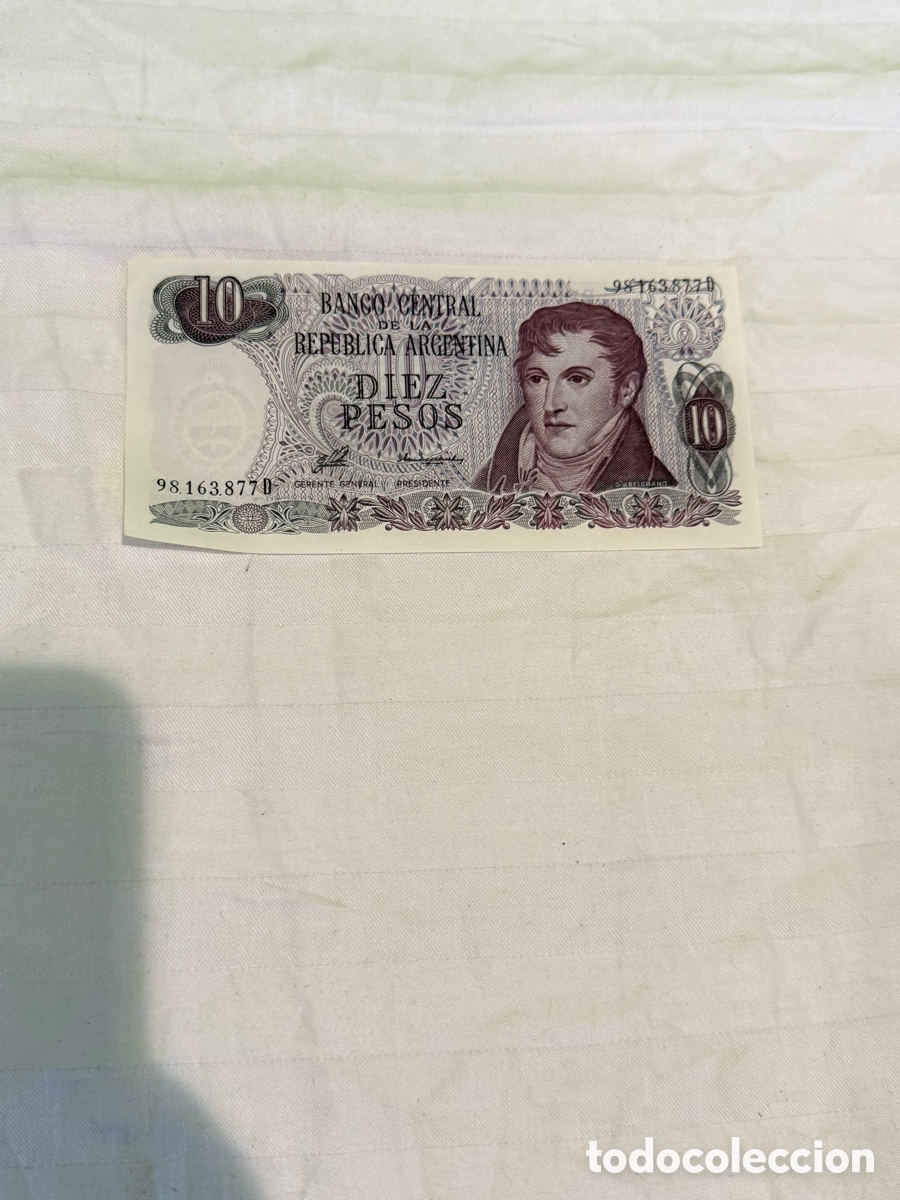 Billetes extranjeros: Billete original Argentina 10 Pesos 1976 &ndash; Belgrano &ndash; Serie D &ndash; 98.163.877 D &ndash; Plancha