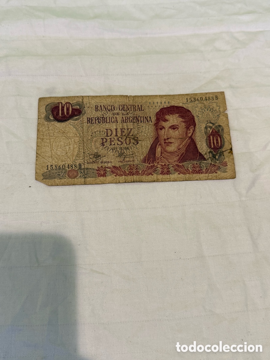 Banconote internazionali: Billete original Argentina 10 Pesos 1970-1973 &ndash; Belgrano &ndash; Serie B &ndash; 15.860.488 B