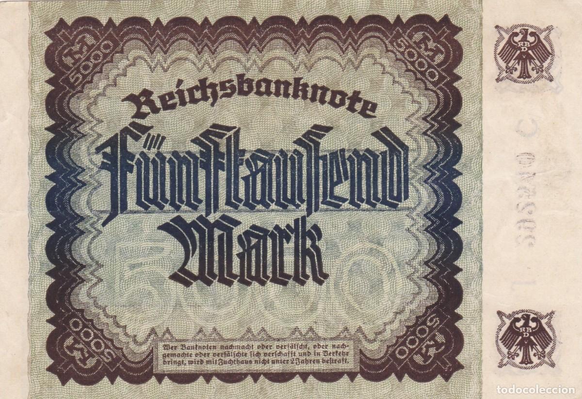 Billetes extranjeros: ALEMANIA - 5000 MARCOS DE 1922 - Foto 2