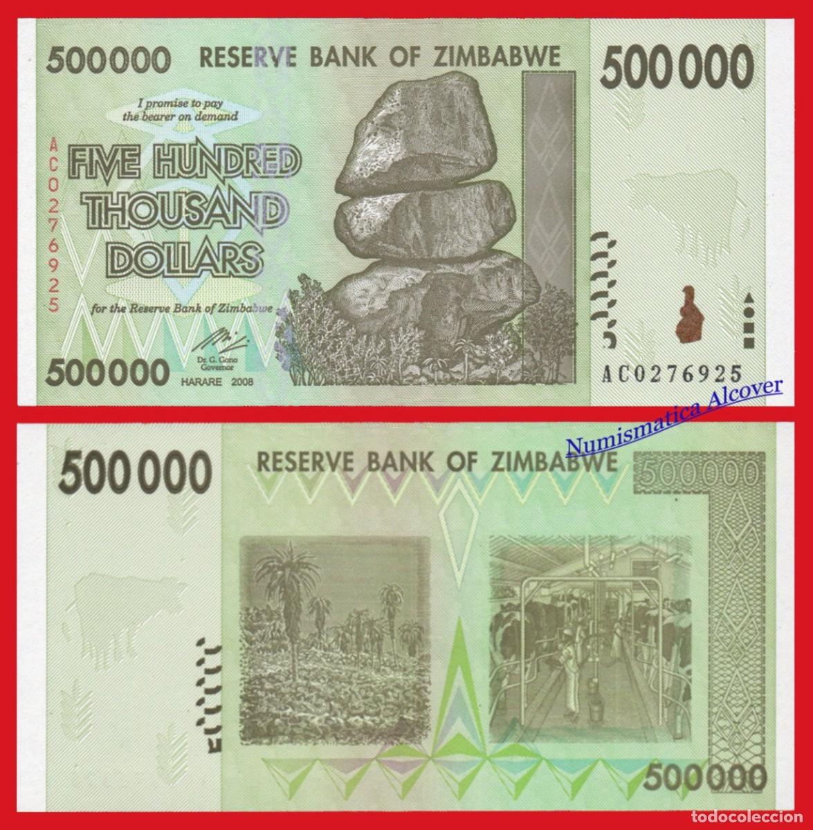 Billetes extranjeros: ZIMBABWE ZIMBABUE 500000 D&oacute;lares 2008 Pick 76 SC