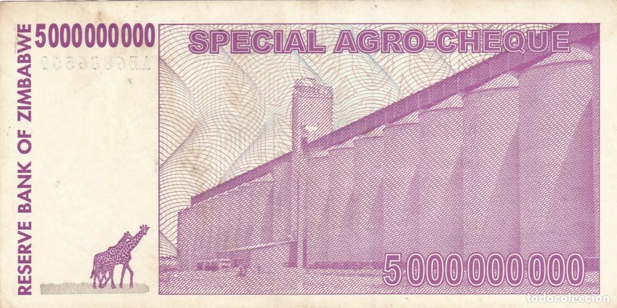 Billetes extranjeros: ZIMBABWE - 5000000000 DOLARES DE 2008 - Foto 2