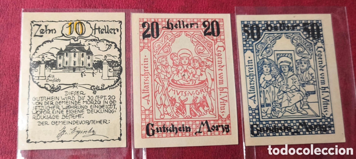 Billetes extranjeros: Austria. 1920. Notgelds. 10, 20 y 50 heller