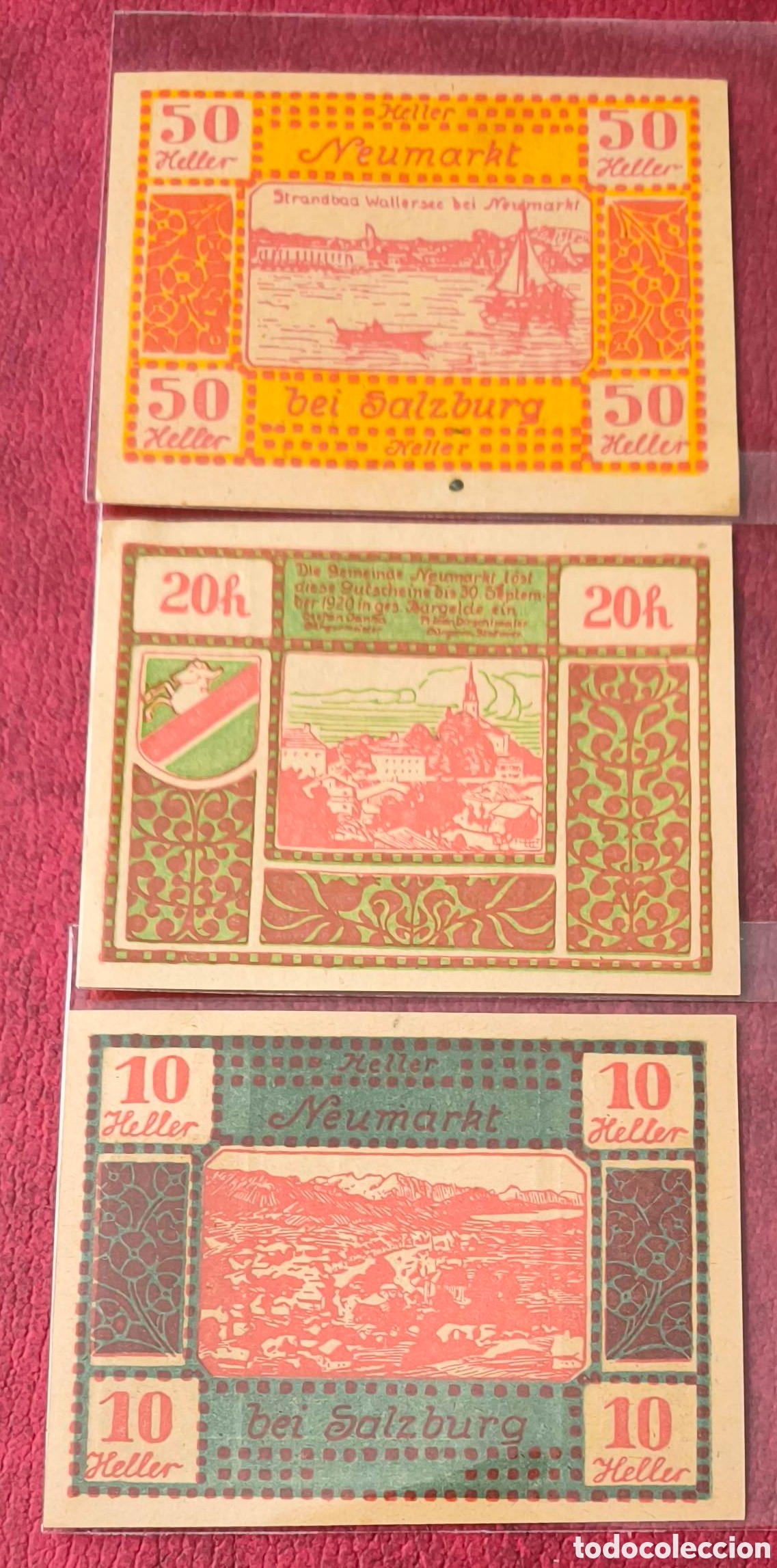 Billets internationaux: Austria. 1921. Notgelds. 10, 20 y 50 heller